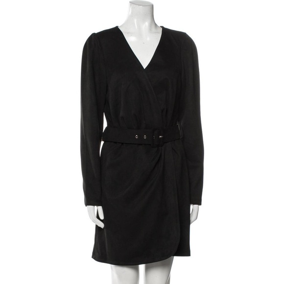 jason wu black suede wrap dress long sleeves mini with waist belt size XS - Picture 7 of 12